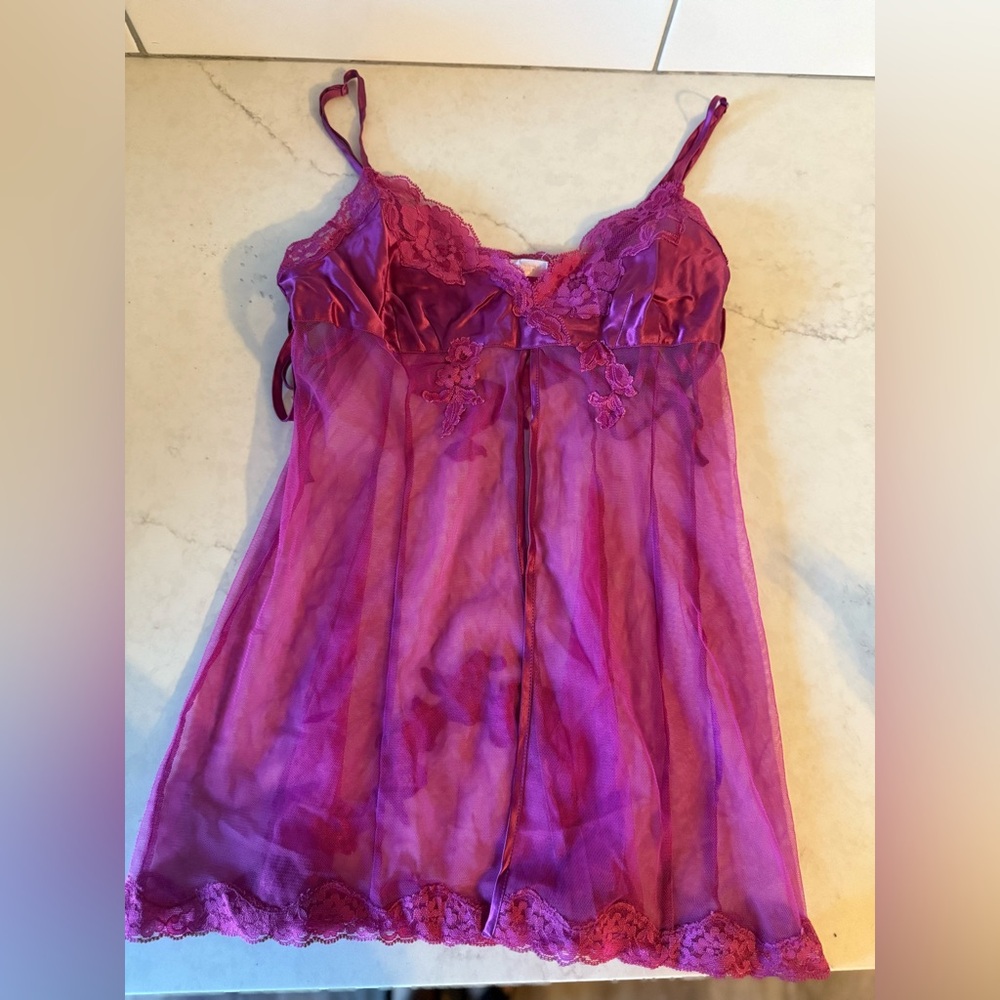 Victoria's Secret  Lace babydoll in a magenta/fuchsia color.